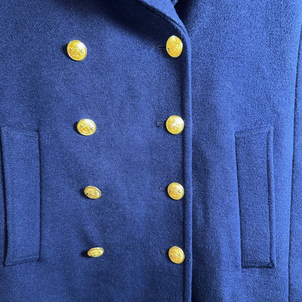 J Crew Factor Navy Wool Blend Peacoat Gold Button Double Breasted Classic Chic 2 - Picture 7 of 12
